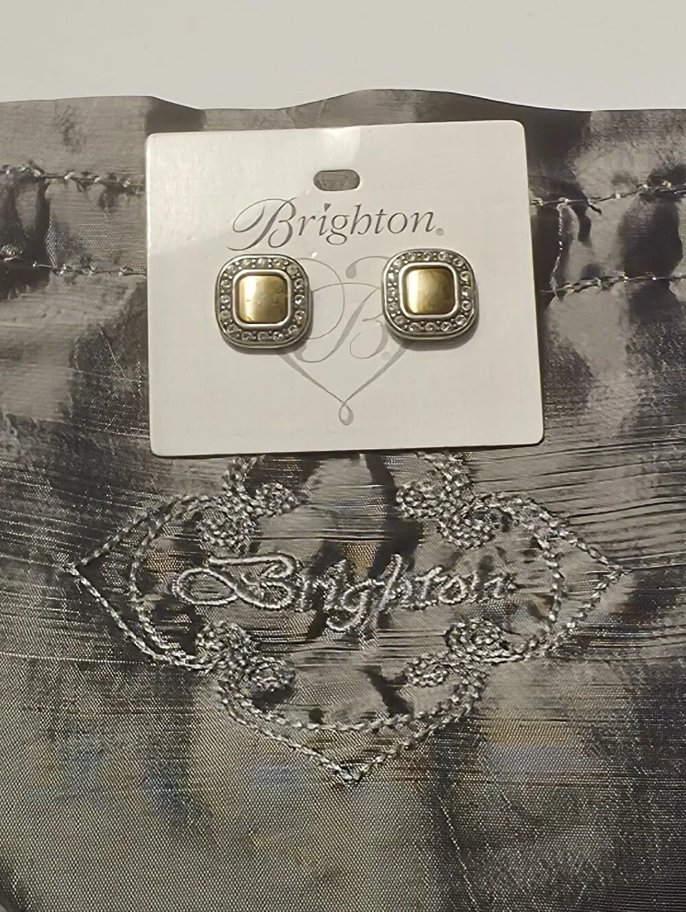 Brighton Two-Tone Square Stud Earrings - Gold and Silver